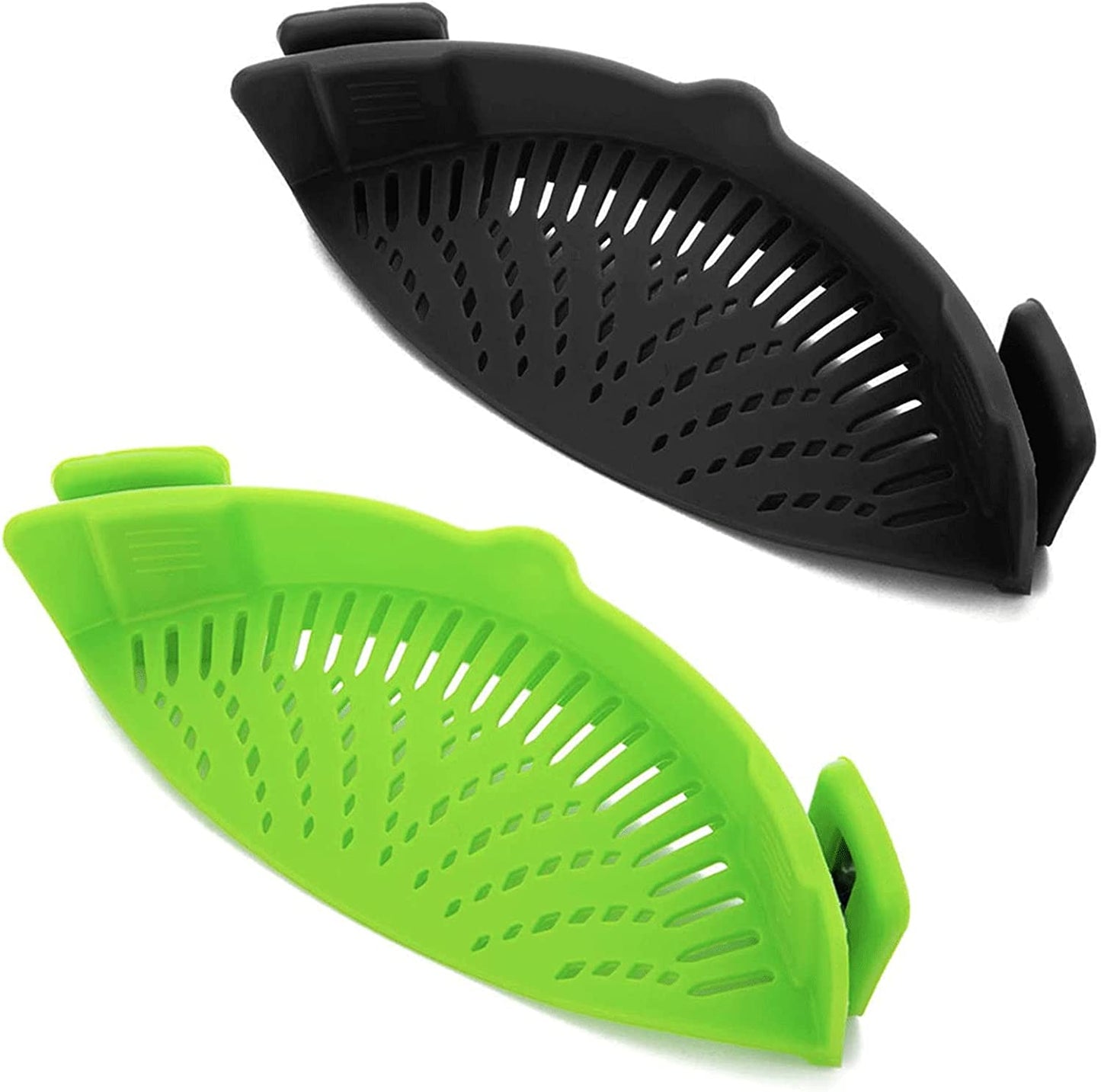 2 Pcs Clip on Strainer, Pot Strainer for Pasta Meat Vegetables Fruit, Silicone Strainer - Fit All Pots and Bowls.