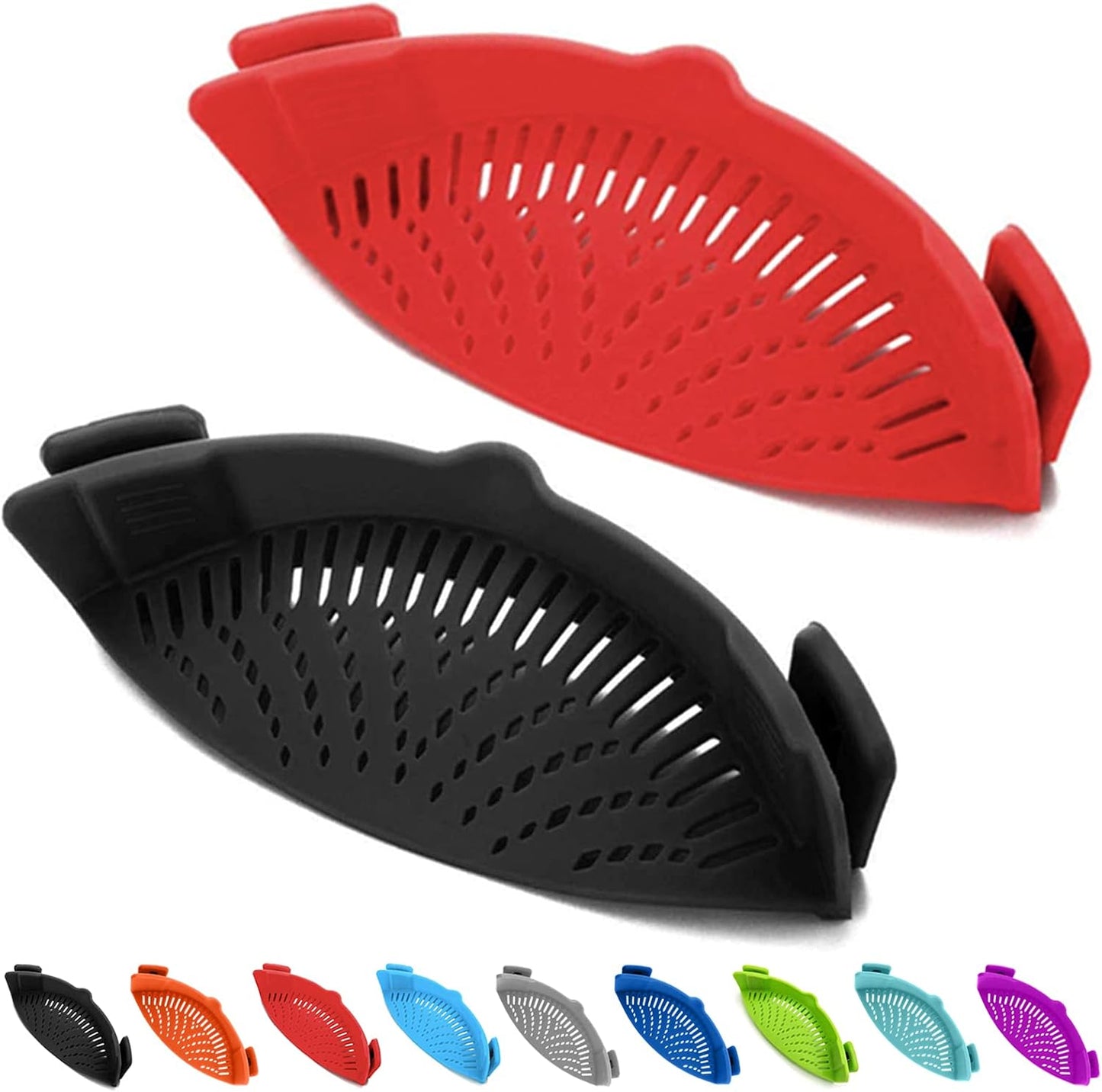 2 Pcs Clip on Strainer, Pot Strainer for Pasta Meat Vegetables Fruit, Silicone Strainer - Fit All Pots and Bowls.