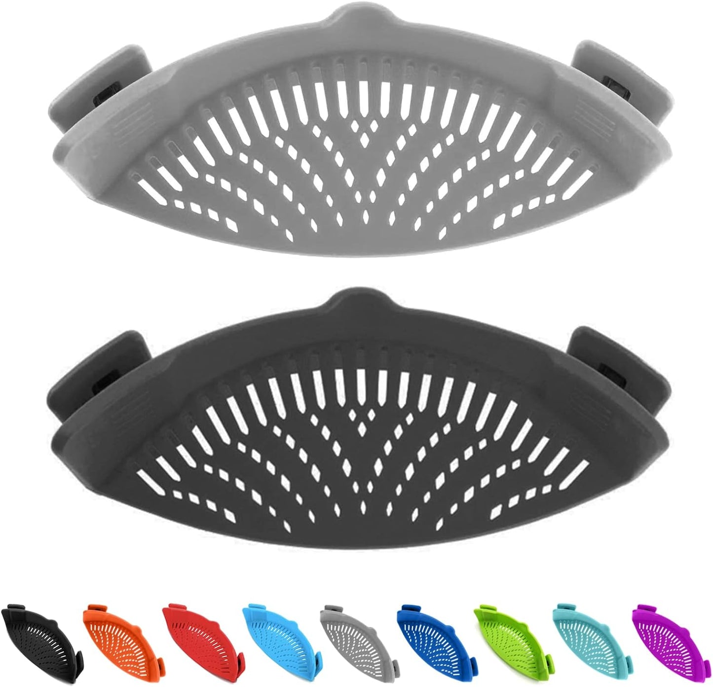 2 Pcs Clip on Strainer, Pot Strainer for Pasta Meat Vegetables Fruit, Silicone Strainer - Fit All Pots and Bowls.