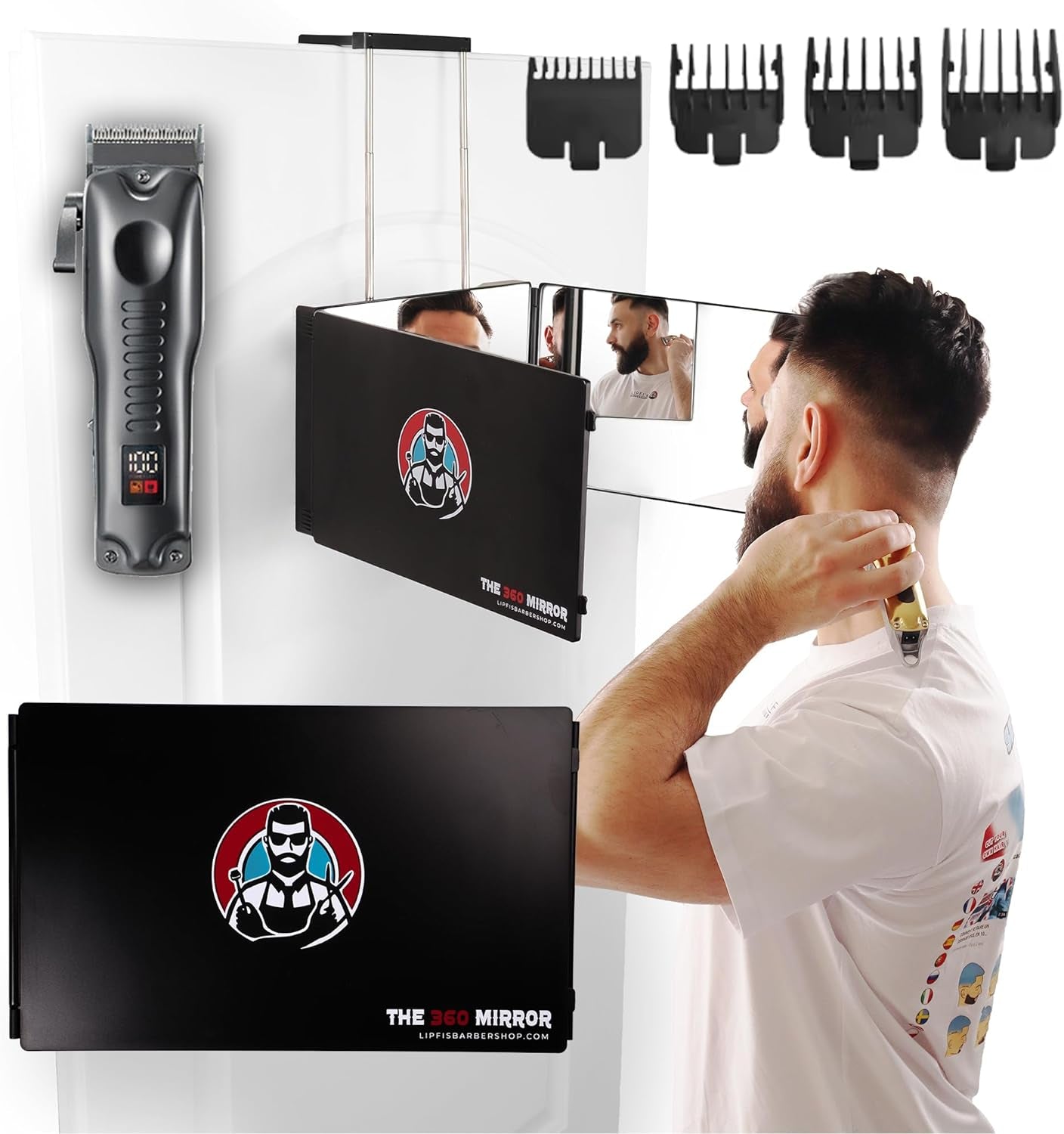 The 360 Mirror - 3 Way Mirror for Self Hair Cutting - Adjustable Trifold Barber Mirror to Cut Your Own Hair - Tri Fold Self Haircut System for Men and Women Braiding - Three Sided Mirror for Haircuts