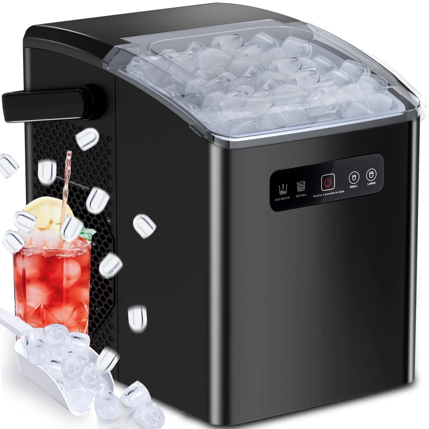 Countertop Portable Ice Maker, Self-Cleaning with Handle, Ice Scoop, 2 Sizes of Bullet Ice Cubes,For Home/Kitchen/Office-White